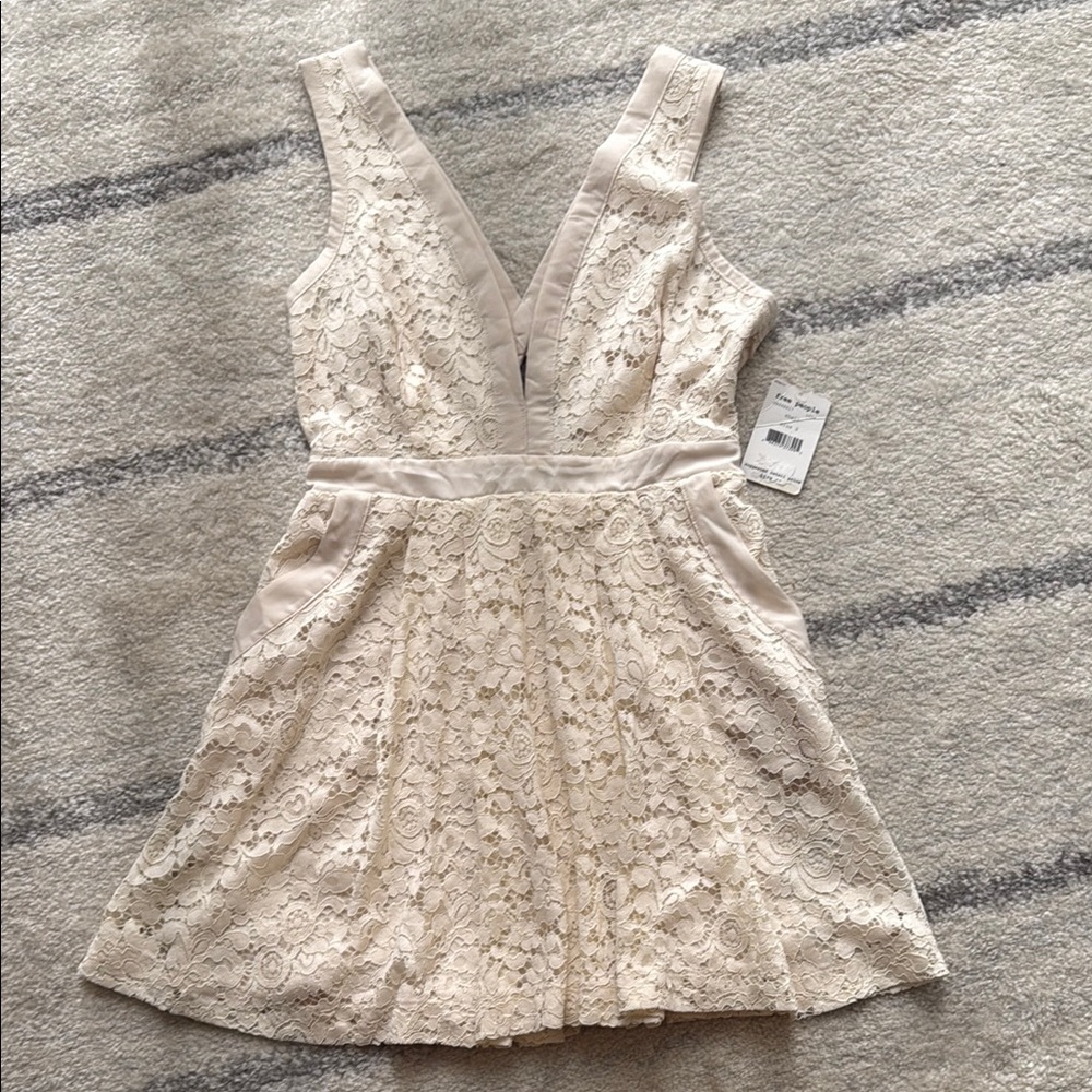 Free People Cream A-line Mini Dress V-neck Sleeveless